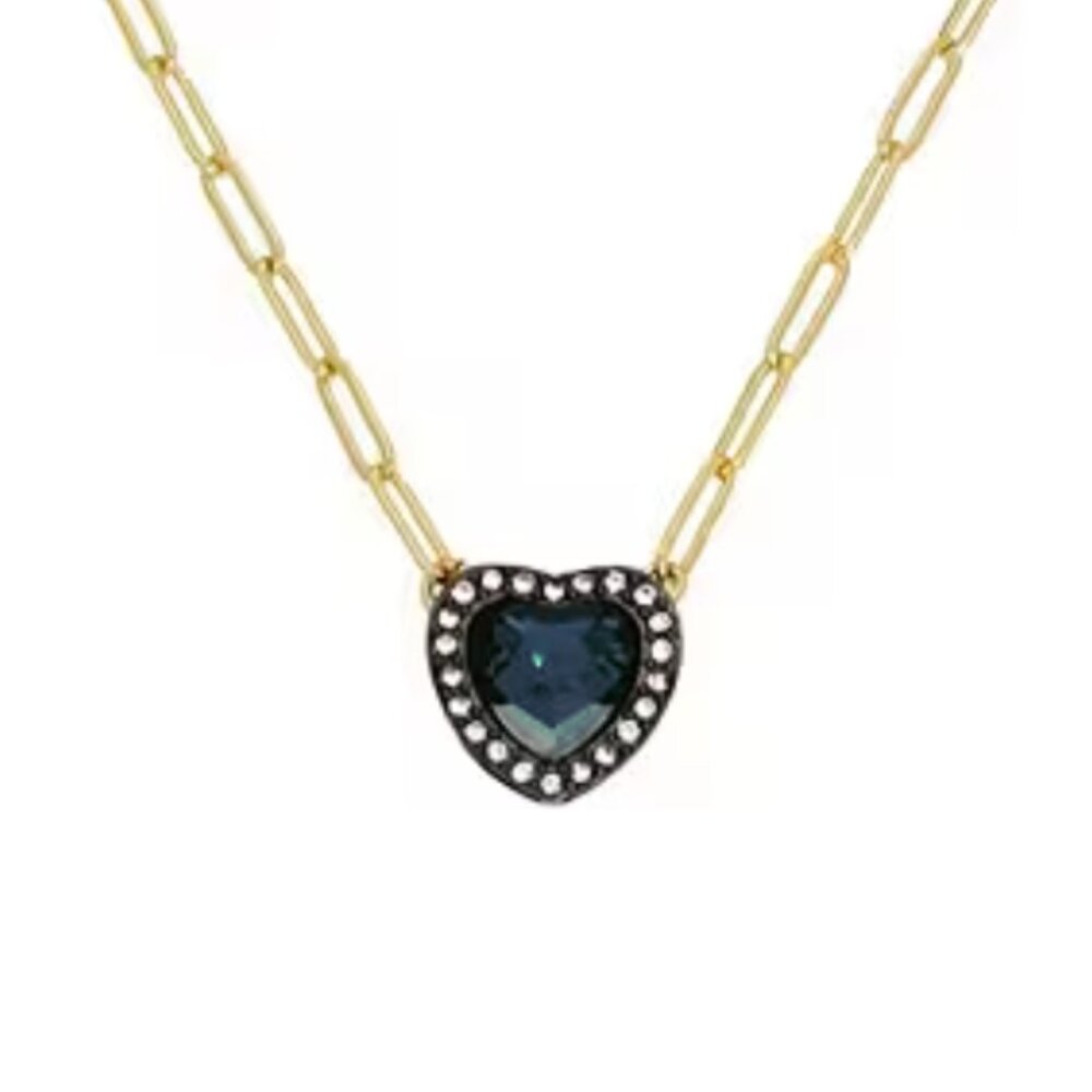 Kurt Geiger London Halo Crystal Heart Short Pendant Necklace Blue